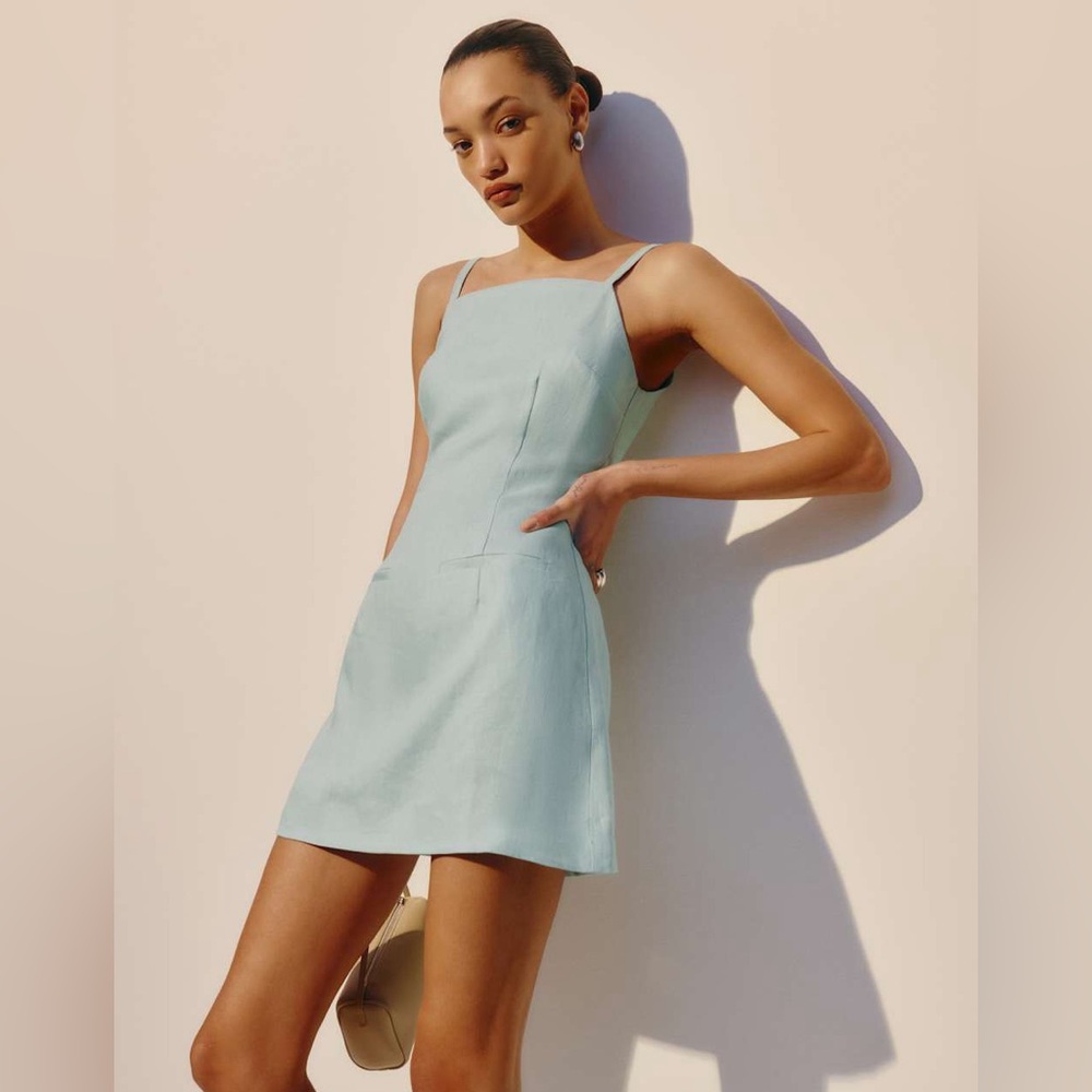 Elegant Robin egg Blue Sleeveless Reformation Dress